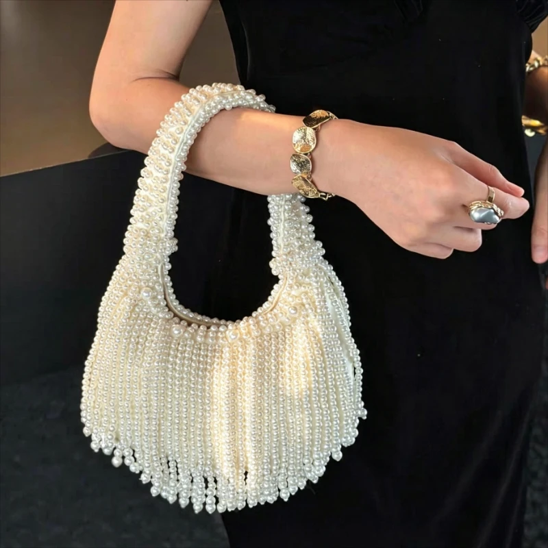 Design Handle Pearl Evening Clutch Bag Purses And Handbag Luxury Designer Long Tassel Clutch Purse Bag