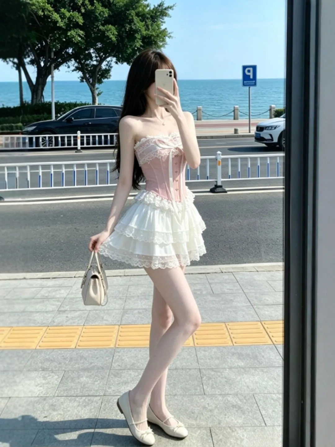 

Puffy Half-Skirt One-Shoulder Top Set Gentle Style Summer Fashion Women's Comfortable Breathable Short-Sleeved Two-Piece Outfit