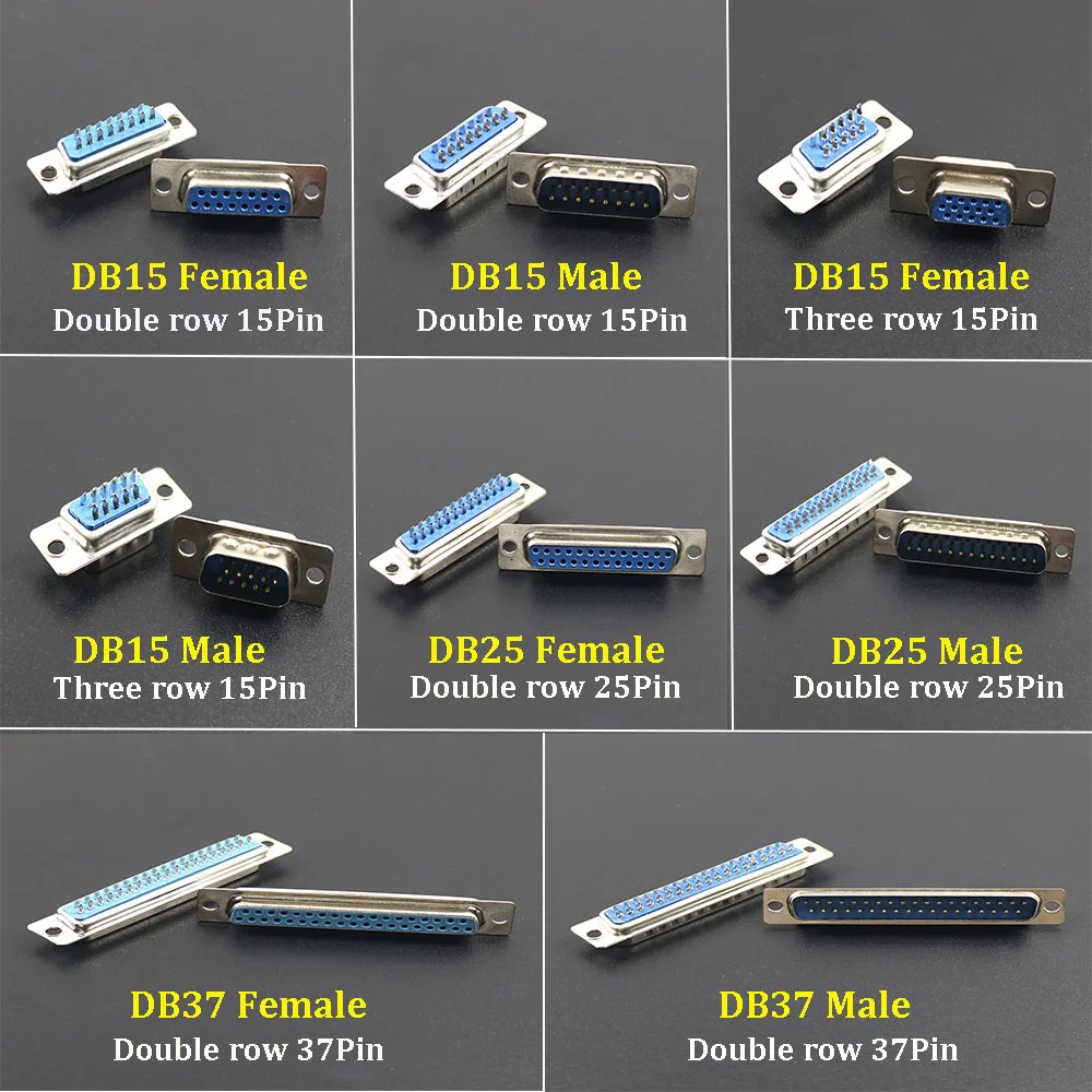 ﻿ 1PCS D-SUB 15 25 37 Pin Male Female Solder Type Connector DIP Straight Mount Serial Port Adapter 2 Rows 3 Rows DB15 DB25 DB37