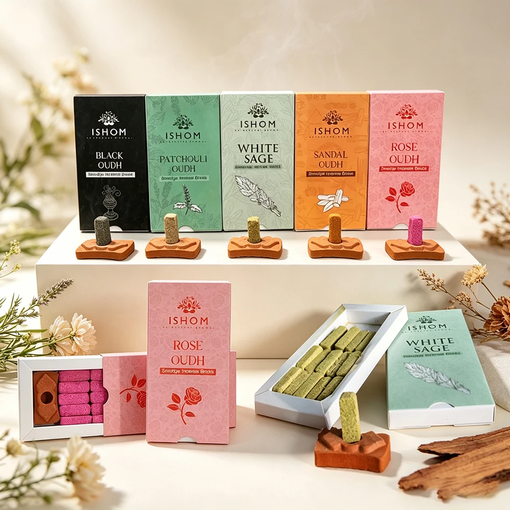 Indian Herbal Incense Bricks, Natural Handmade Incense Blocks, Sandalwood, White Sage, Peruvian Palo Santo Incense for Indoor