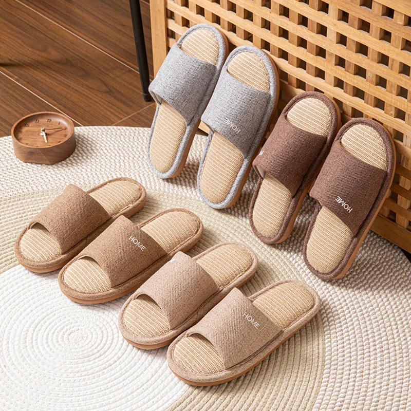 Linen Platform Women's Slippers House 2026 Spring Summer Designer Woman Shoes Flats New Indoor Slides Couple Soft Sole Non-Slip