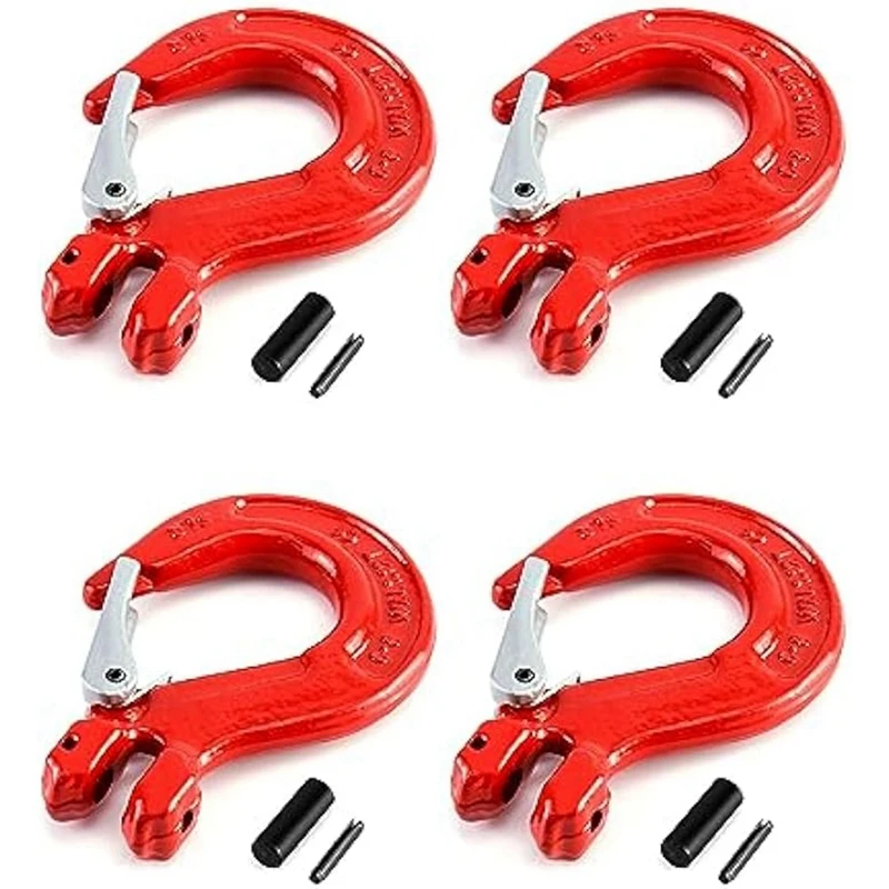 Hak Clevis z zatrzaskiem, 4 Pack, 5/16 Cal, Limit obciążenia 2470 funtów, stal stopowa klasy 80, trwała, łatwa w użyciu