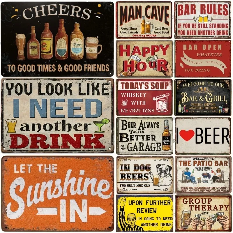 FJ-letreros de Bar Vintage, decoración de Bar, barra divertida, señales de Metal abiertas para el hogar, Bar, decoración de cueva de hombre, carteles de hierro de Metal Retro de 20x30 Cm