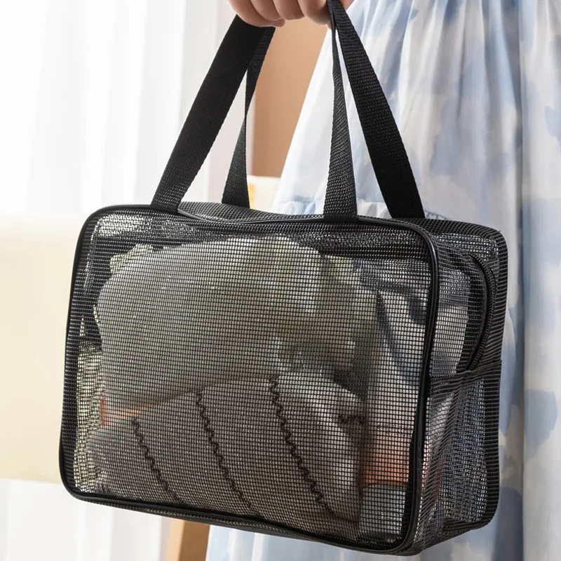 

Portable mesh toiletry bag, toiletries organizer, large capacity drain basket, essential storage bag for fitness and swimming