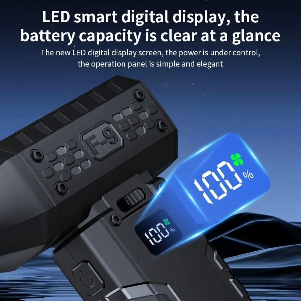 Ventilador turbo violento portátil, 80000 rpm, lâmpada de iluminação, display led, poderoso soprador de poeira, fluxo de ar, 100 velocidades ajustáveis