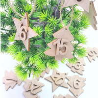 1-24 Numbers Christmas Advent Calendar Xmas Tree Number Hanging Ornament Countdown Wooden Pendant Gift Tag Christmas Party Decor
