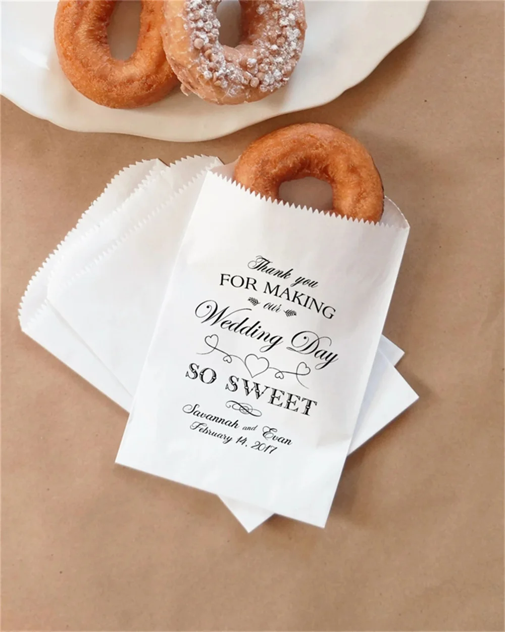 

50PCS Wedding Donut Bags, Doughnut Sacks, Cookie Bags, Dessert Table, Sweets Buffet, Thank You Bags - Personalized - Lined, Grea