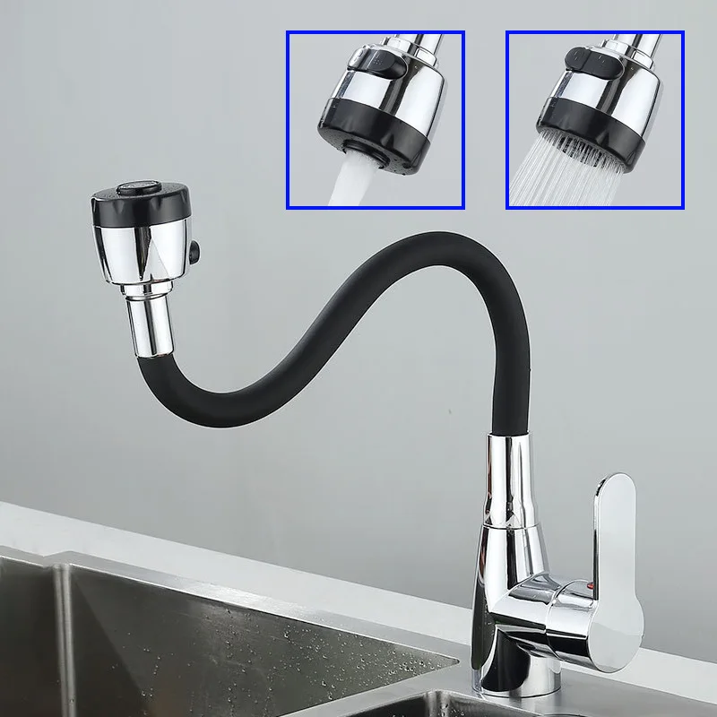 

360 ° Вращающийся гибкий смеситель для кухонной мойки, полированный хром, черный, для горячей и холодной воды, бытовой кухонный смеситель