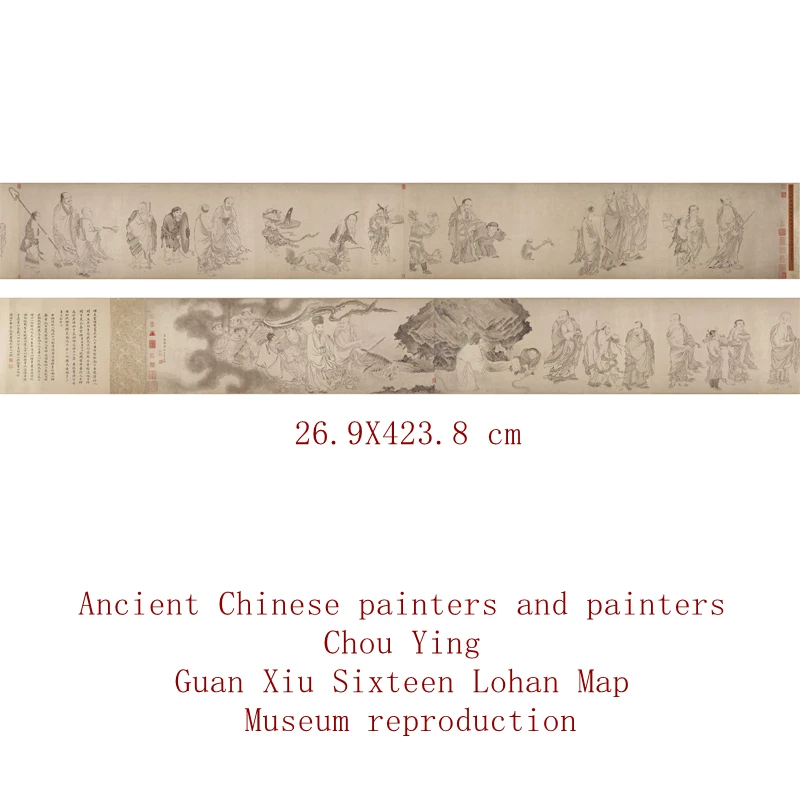 decoration murale chambre Ancient Chinese painters and painters Chou Ying Guan Xiu Sixteen Lohan Map Museum reproduction