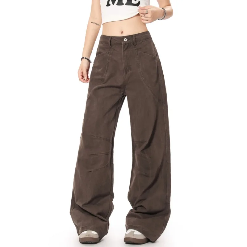 OR FL American Retro Barne Style 100 Cotton Women Cargo Trousers Cleanfit Advanced Staraight Slacks Women's Y2k Wide Leg Pants