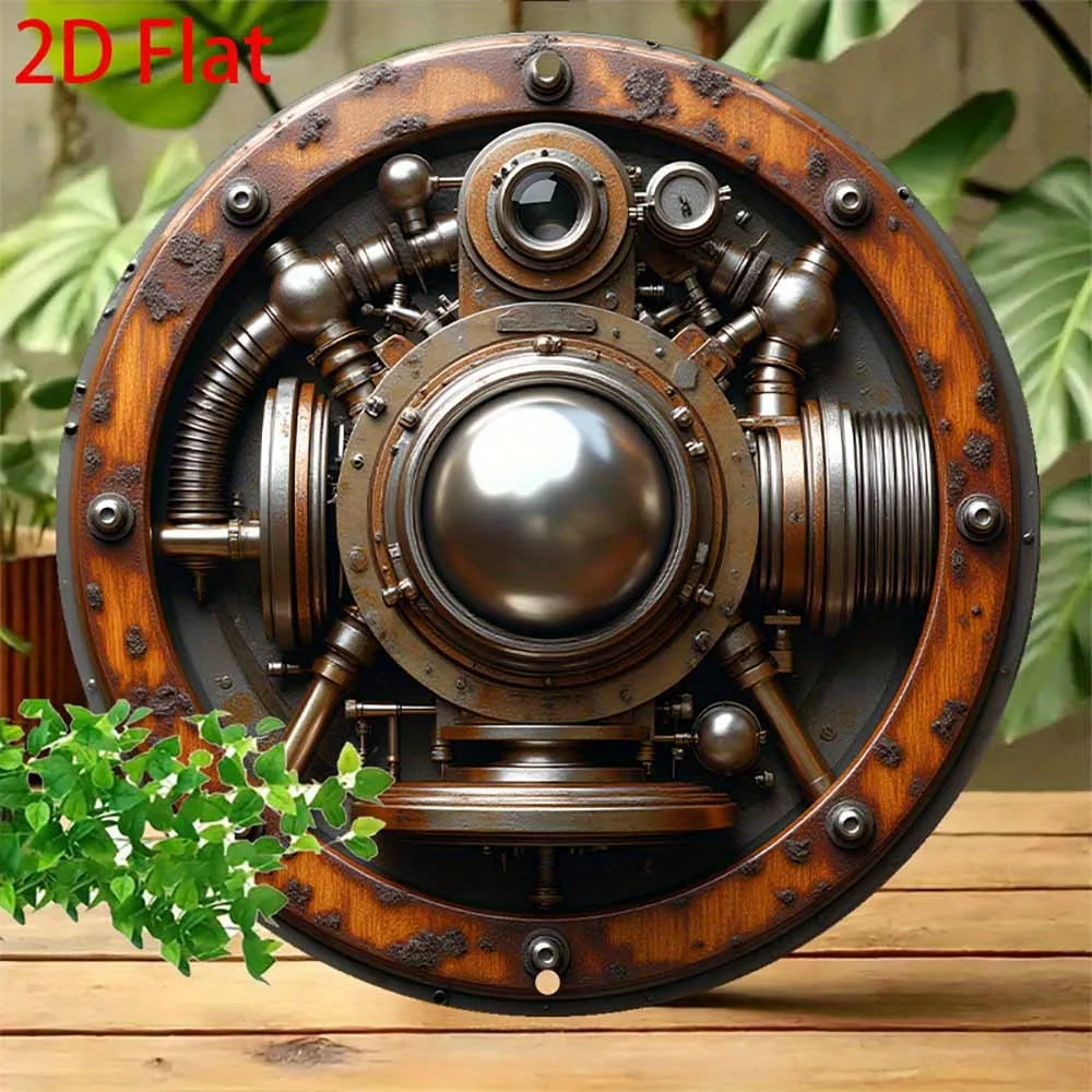 Retro Steampunk Metal Sign 8x8 Inch, 2D Flat Round Gear Wall Decor for Kitchen Garage Cafe