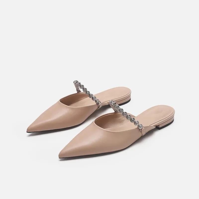 

Fashion Women's Flat Slippers Exquisite Pointed Tip Mule Shoes Luxury Baotou Casual Shoes for Woman Designer Shoes Zapatos Mujer