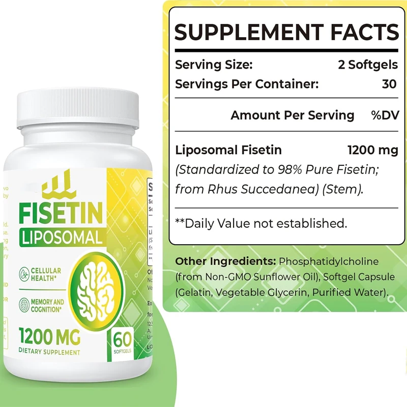 Fisetin Supplement 98% Pure Fisetin Polyphenol Antioxidant Immune Health Aging Cognitive Support Non GMO