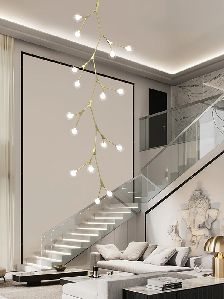 

Nordic Villa Stairs Glass Globe G9 Led Chandelier Modern Metal Branch Lighting Pendent Lamp Hanging Living Room Chandelier Light