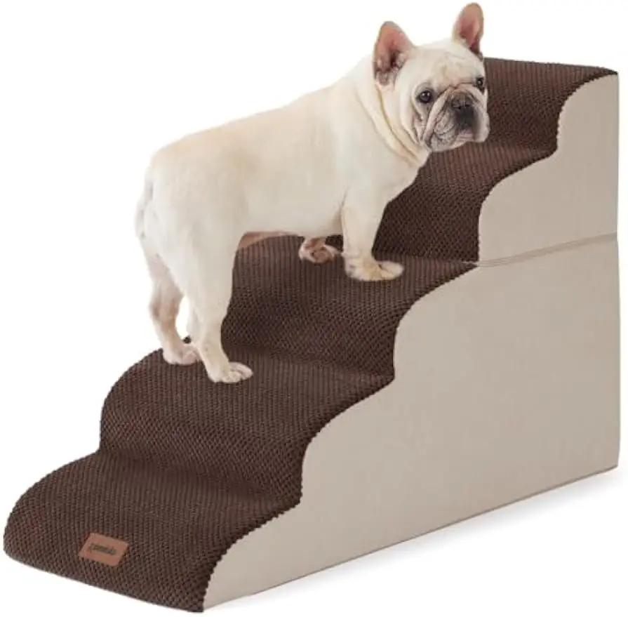 Dog Stairs for High Beds - Pet Stairs Ramp for Couch, 35D Foam Dog Steps for Small to Large Pets, with Non-Slip Bottom Brown, 5