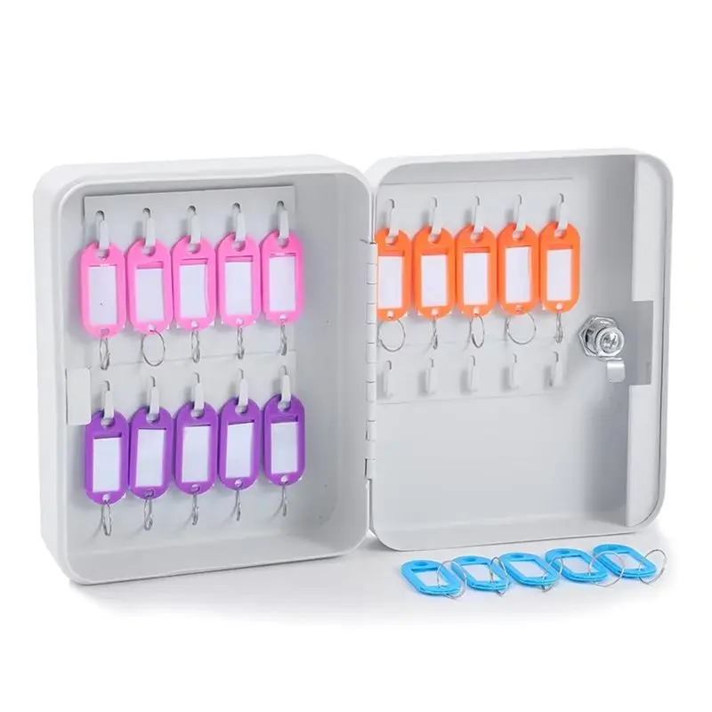 B29C-Security Lock Metal Construction Key Box Wall Mount Key Cabinet Key Card Slot Holds 20 Keys Key Storage Box Organizer B