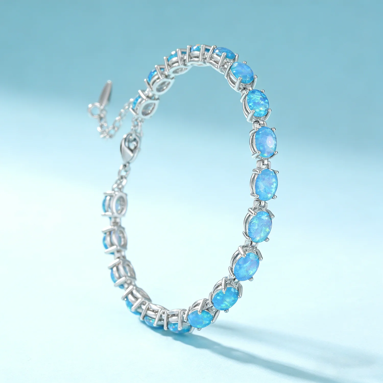 Trendy Precious Oval Design white Multicolor Blue Fire Opal Charm Bracelets Tenis for Women Elegant Jewelry Best Gift for Lovers