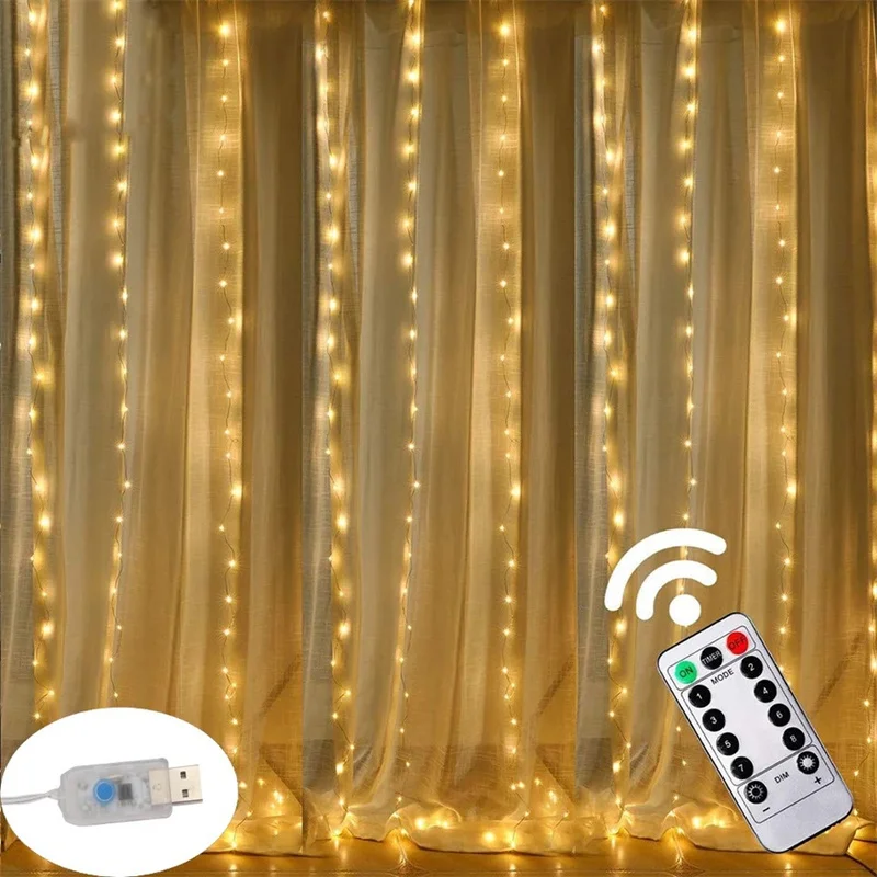 

Holiday LED Curtain String Lights USB Plug 8 Lighting Modes Indoor Fairy Lights Decor Wedding Party Bedroom Window Night Light