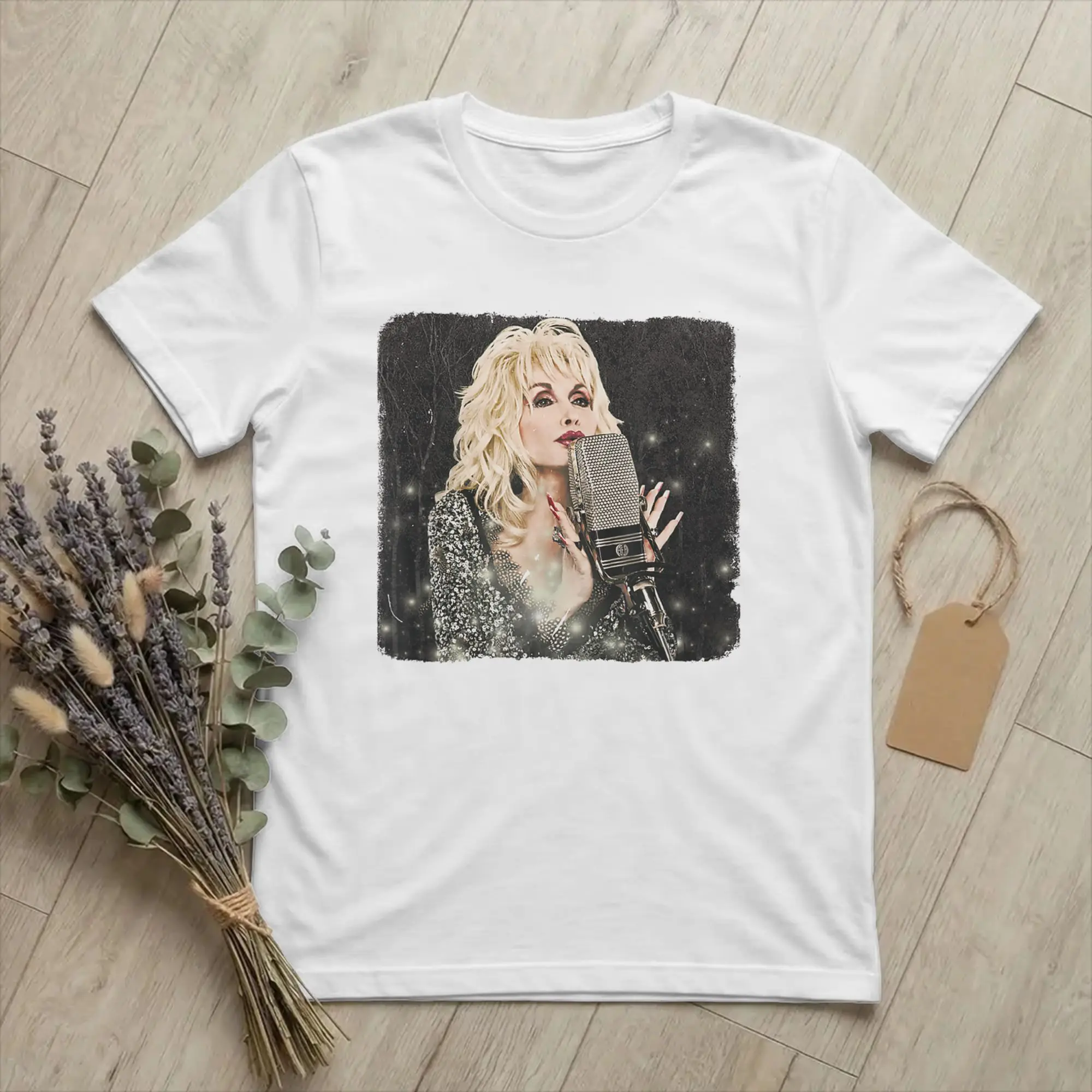 Dollys Singer Partons on The Mic T Shirts Men Cotton Novelty T-Shirt Crewneck Portrait Tee Shirt Short Sleeve merch Printed