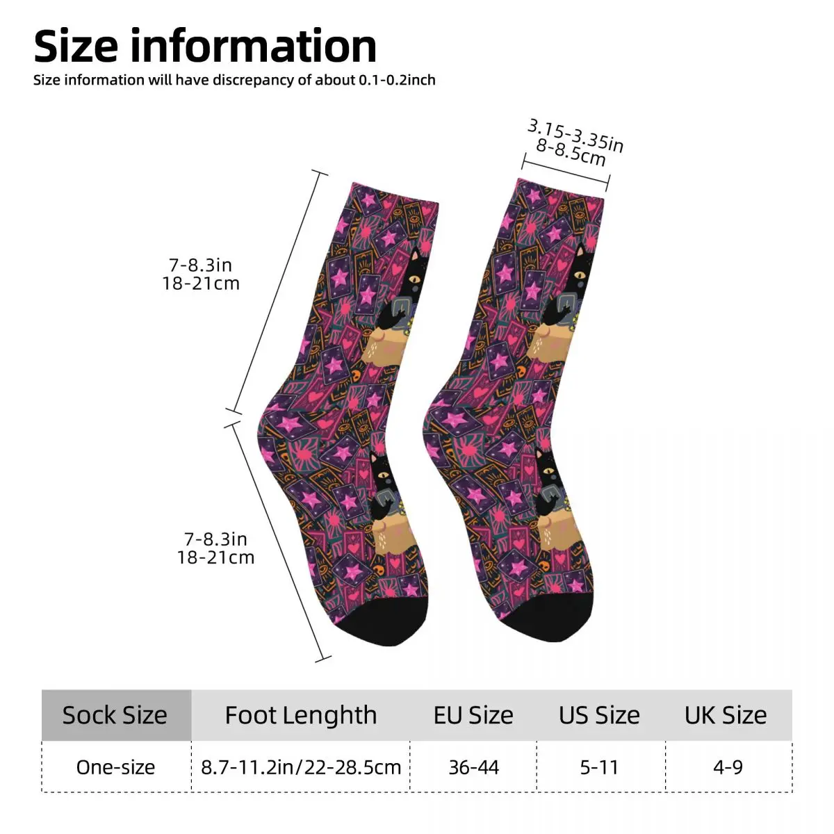 Witchy Stuff With Tarot And Black Cat Kawaii Socks Hiking Cartoon Pattern Socks