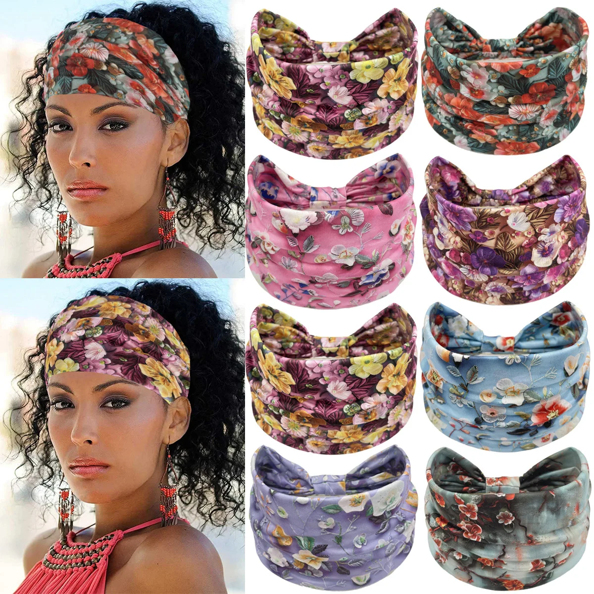 Wide Boho Headbands Turban Elastic Hairbands Nonslip Floral Bandana Workout Yoga Hair Scarfs Running Sweatband African Head Wrap