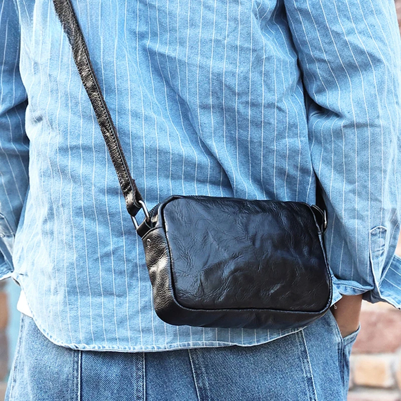 Top layer cowhide men's single-shoulder bag, genuine leather crossbody bag, backpack, casual retro messenger bag