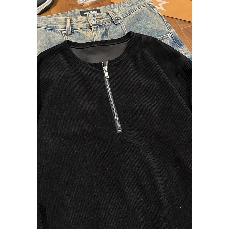 Men Clothing T Shirt for Man Corduroy Long Sleeve Big Size Spring New Design Soft Material Classic