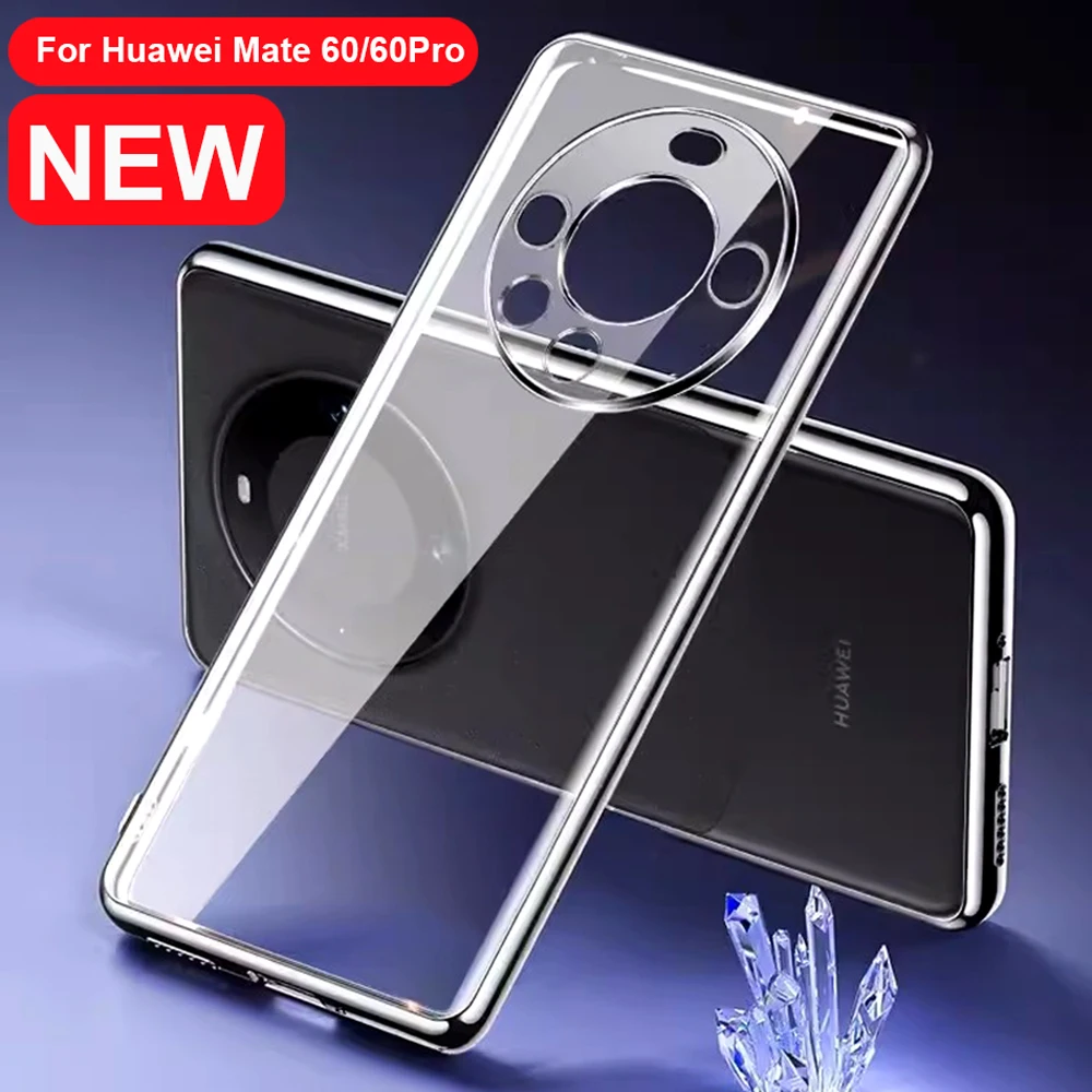 Clear case for Huawei Mate 60 Pro Mate60 Pro+ Mate60RS Cover Plating Frame Soft TPU electroplate shining Transparent Cassing