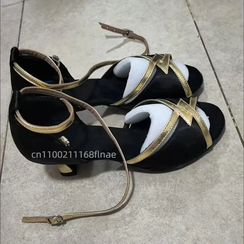 Latin dansschoenen voor dames, hoge hakken, zachte zolen, duurzame schoenen, bijpassende zwart-goudkleur voor volwassenen, modieuze dansschoenen