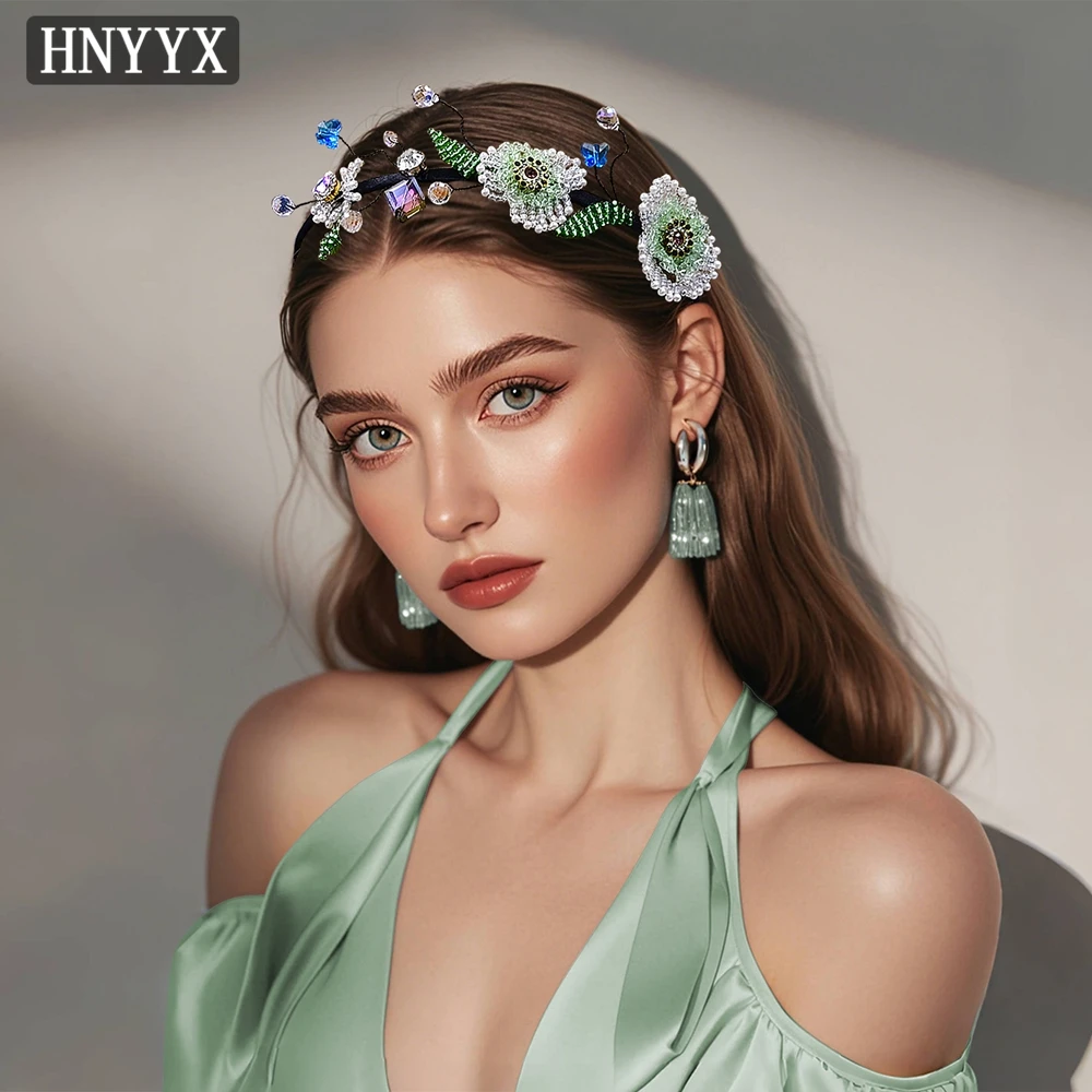 

HNYYX Crystal Flower Headband Rhinestone Hair Piece Fashion Luxury Hair Accessories Wedding Party Headwear Vintage Headdress A69