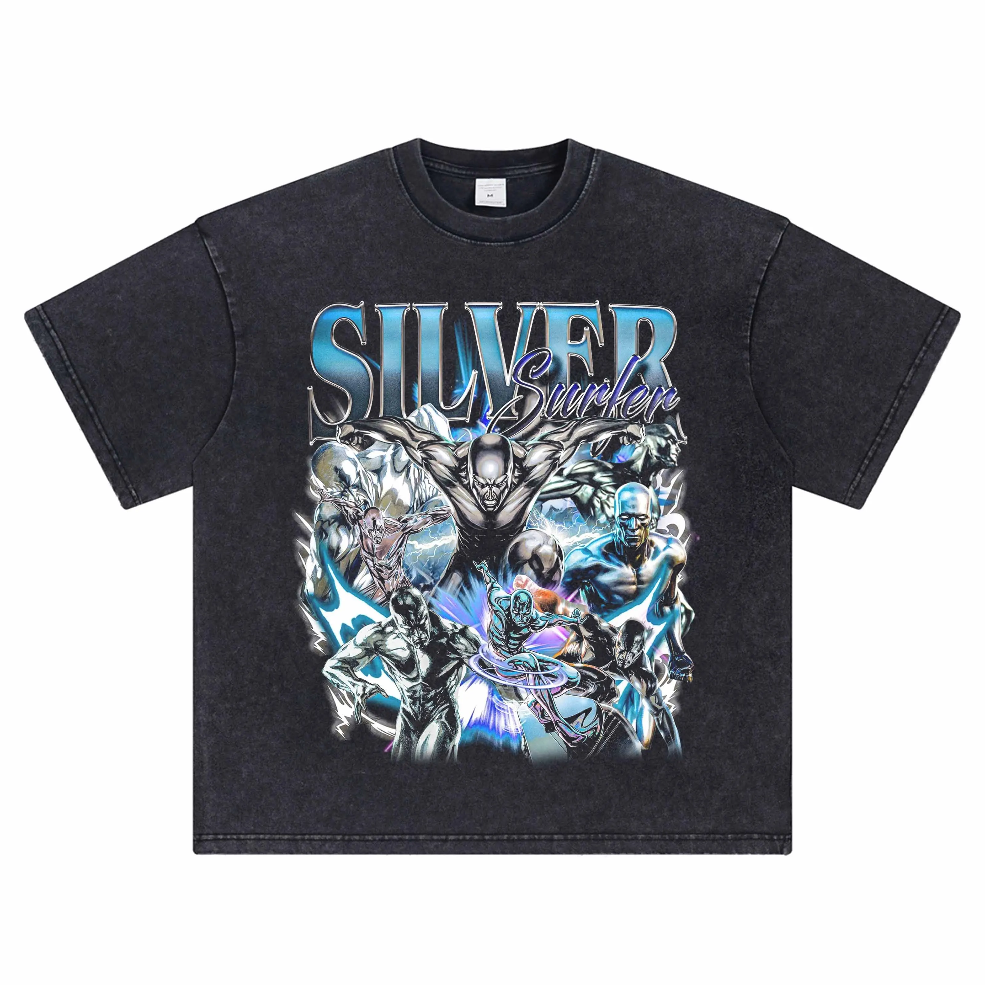 

2025 A Retro Short-sleeved Male Silver Shadow T-shirt with American Print From The Movie "Fantastic Four", Made of Pure Cotton