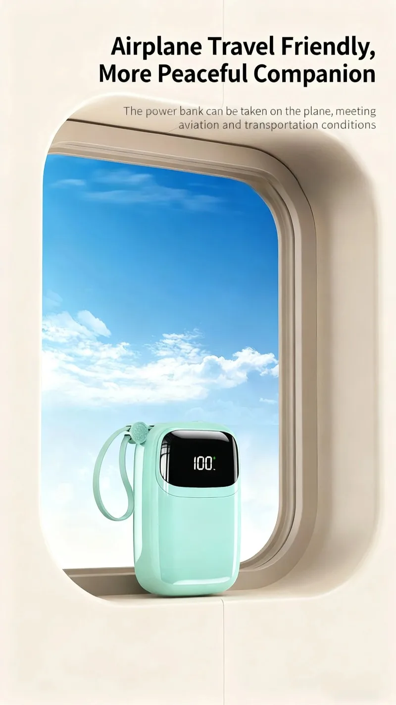 超急速充電モバイルバッテリー 10000mAh 22.5W iPhone、Xiaomi、Samsung、Huawei対応 デジタルディスプレイと内蔵ケーブル付き