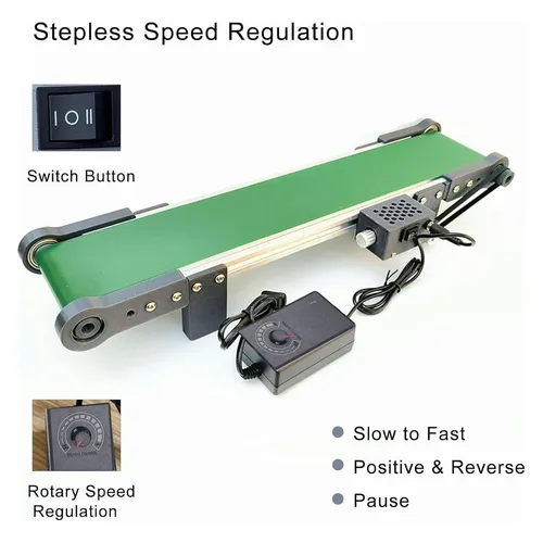 Imagen 2 del producto Mini cinta transportadora procesamiento CNC cinta transportadora de escritorio 10x50CM 555 Motor de engranaje inverso con controlador para línea de montaje