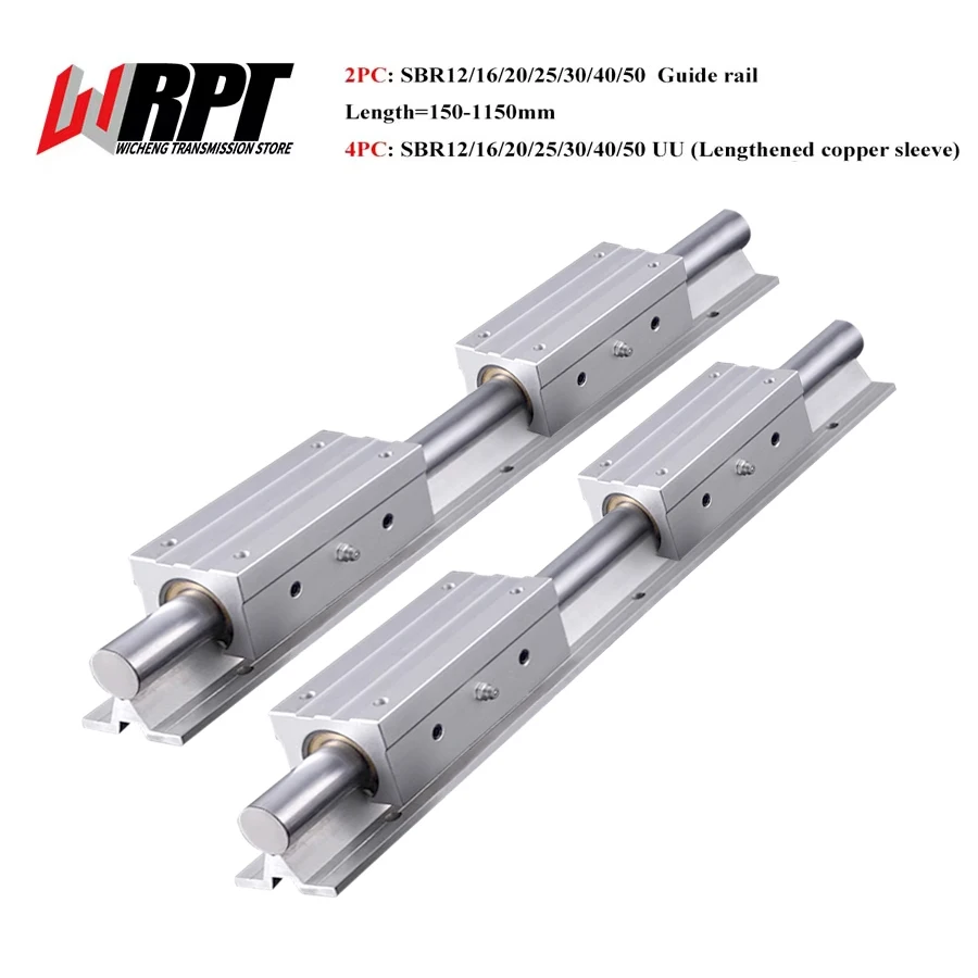 Linear Guide 2PCS SBR12 16 20 25 30 35 40 50 Length 150-1150mm With 4PCS SBR12-50LUU Lengthen Copper Sleeve Slider Printer Parts