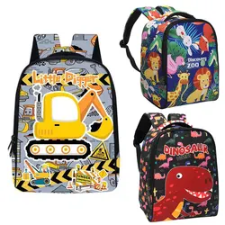 Excavadora excavadora con estampado de animales y dinosaurios para niños, mochilas escolares para bebés, bolsa para guardería, soporte para pañales