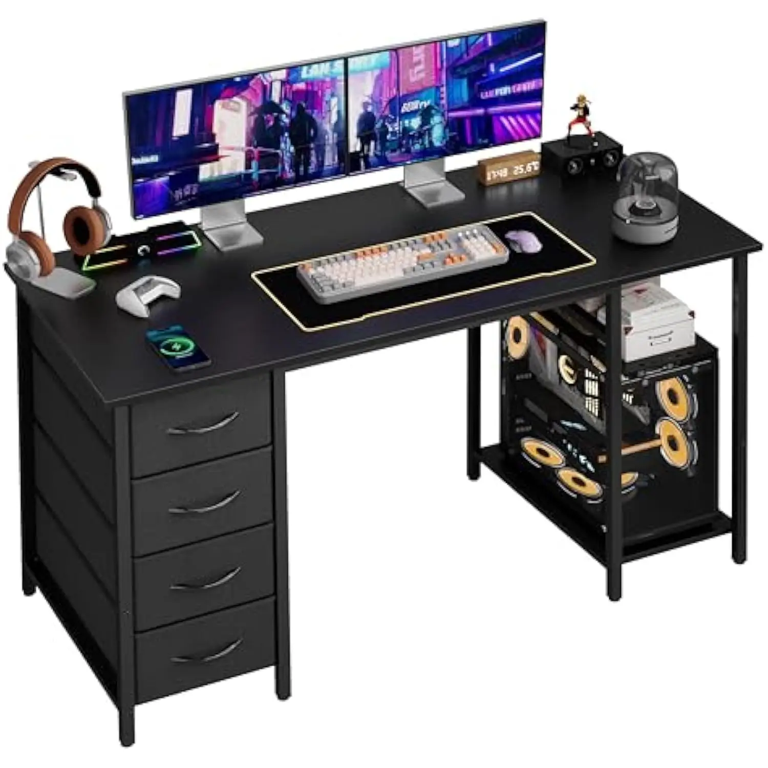 

Компьютерный стол с 4 ящиками, 47 avana von너 Офисный стол с местом для хранения, игровой стол с полками для процессора, письменный стол Рабочий стол для дома O