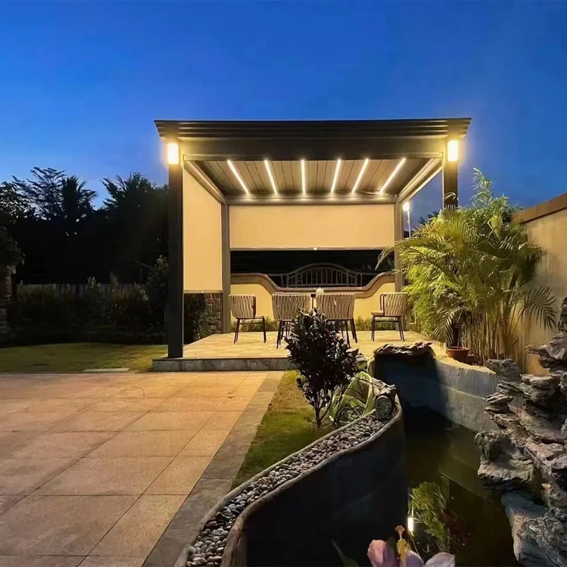 Modern Powder Coated Aluminum Pergola with Ambient LED Lighting Multi-Control Modes Year-Round Balcony and Outdoor Living