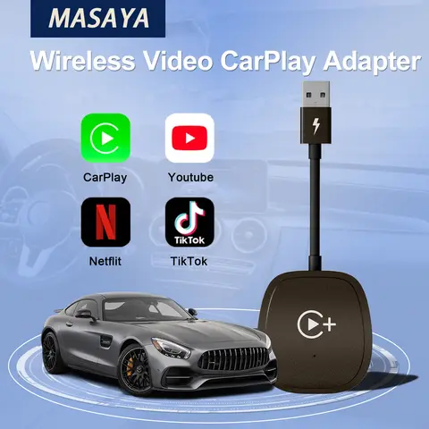 Wireless Carplay Adapter with Youtube/Netflix/Tiktok, Wireless Carplay USB Dongle for Factory Wired Carplay to Wireless