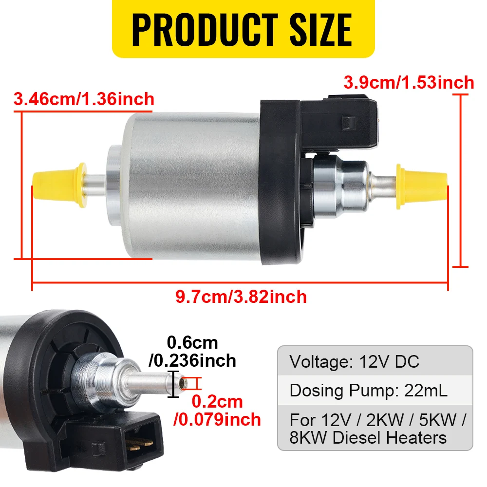 12V 22ML Parking Heater Fuel Pump, Ultra-Low Noise Fuel Pump, 12V 2KW 5KW 8KW Parking Heater Universal