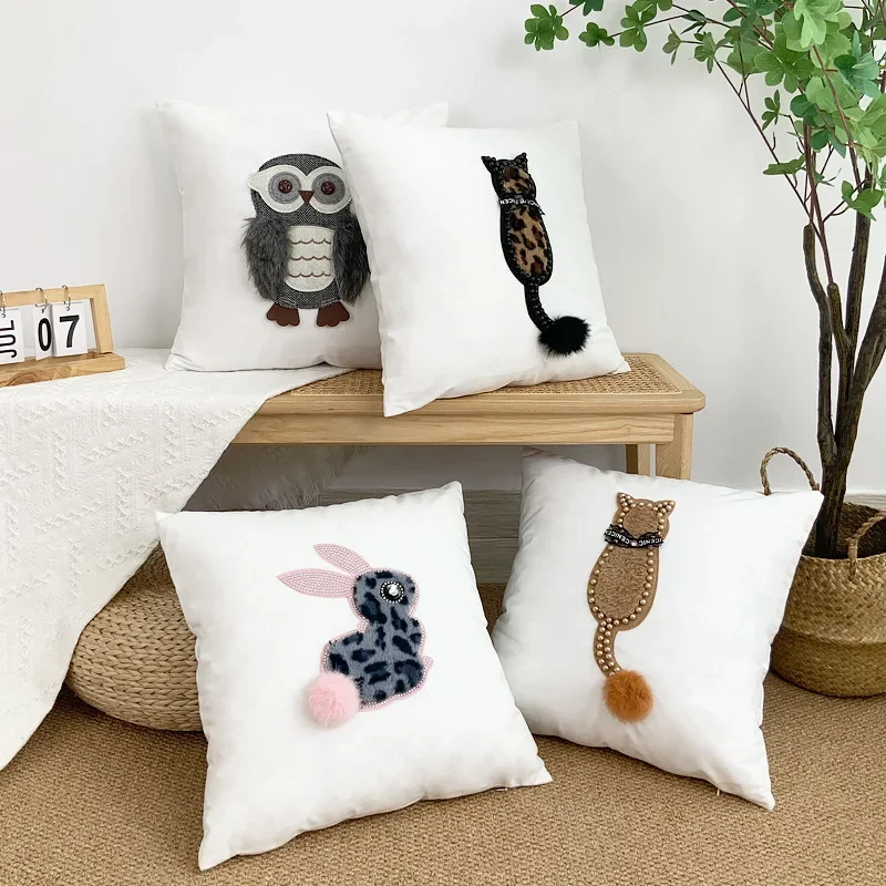 

Ins Style 3D Animal Cloth Stick Pillow Cover Owl Cat Cushion Case Home Decor Cotton Pillow Case Living Room Bedroom Sofa