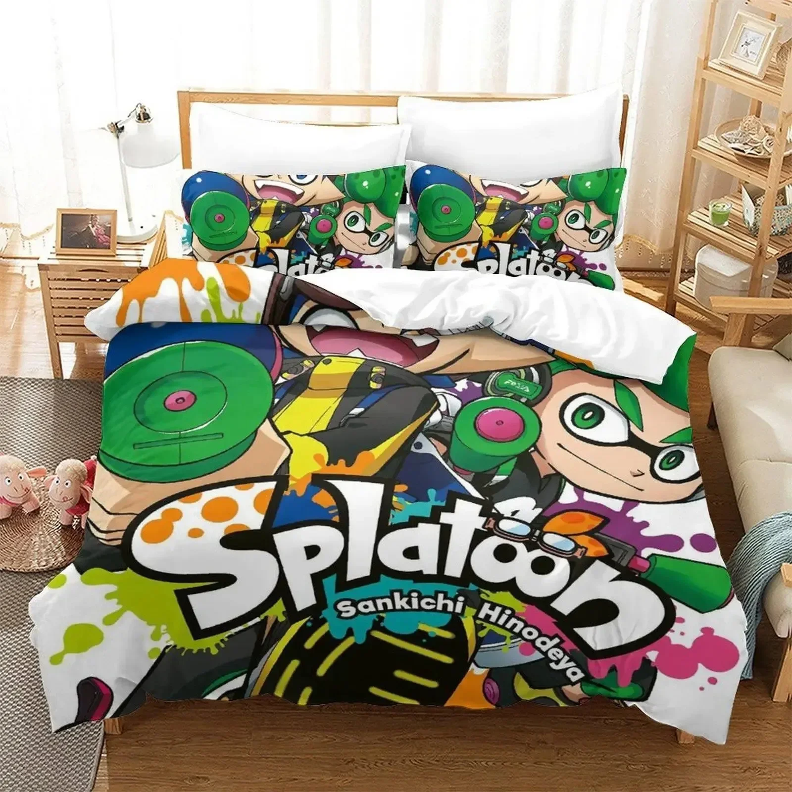 

Splatoon 3 Bedding Set Single Twin Full Queen King Size Bed Set Aldult Kid Bedroom Duvetcover Sets 3D Print Anime bed sheet set