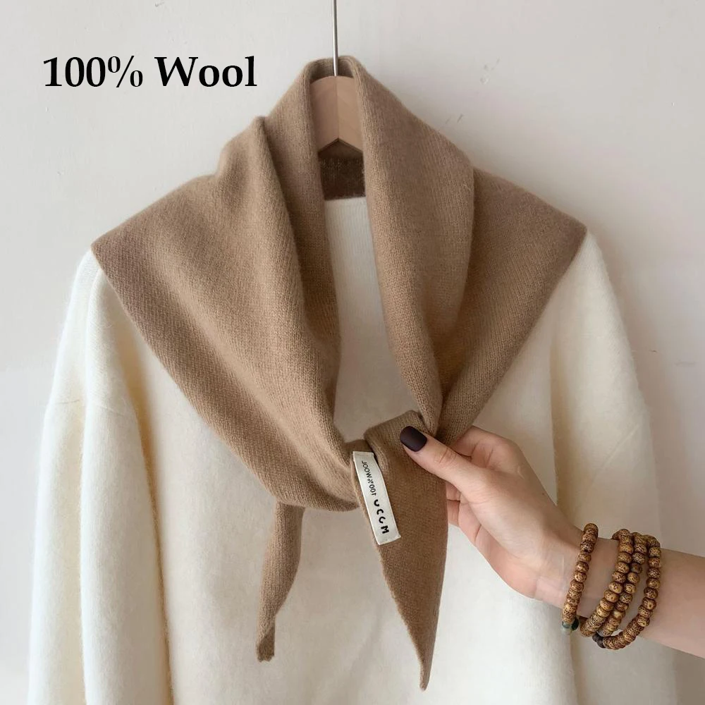 

100% Wool Knitted Triangle Scarf British Korean Shawl Women's Autumn Winter Headscarf Multi-functional Warm Knitted Scarf Trendy