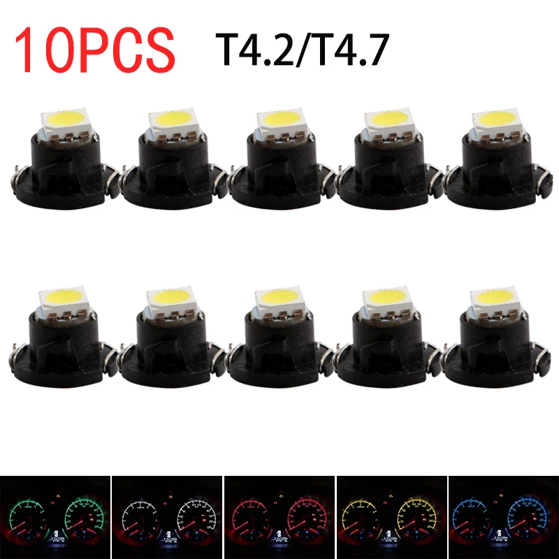 

10PCS T4.2 T4.7 LED Car Dashboard Lights 5050 Instrument Auto Bulbs White Blue Red Yellow Led Wedge Automobile 12VDC