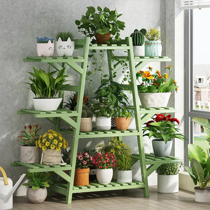 

Simple and modern floor-to-ceiling bamboo flower stand, living room, balcony, green plants, convenient movement