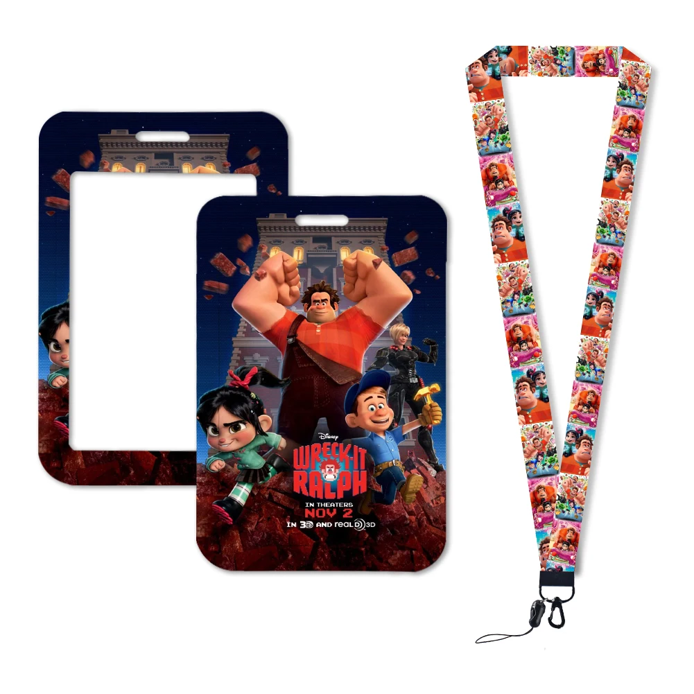 Cute Disney Wreck-It Ralph ID Badge Holder Lanyard Vanellope Cartoon Door Card Holders Neck Strap Girls Boys Keychain Gifts