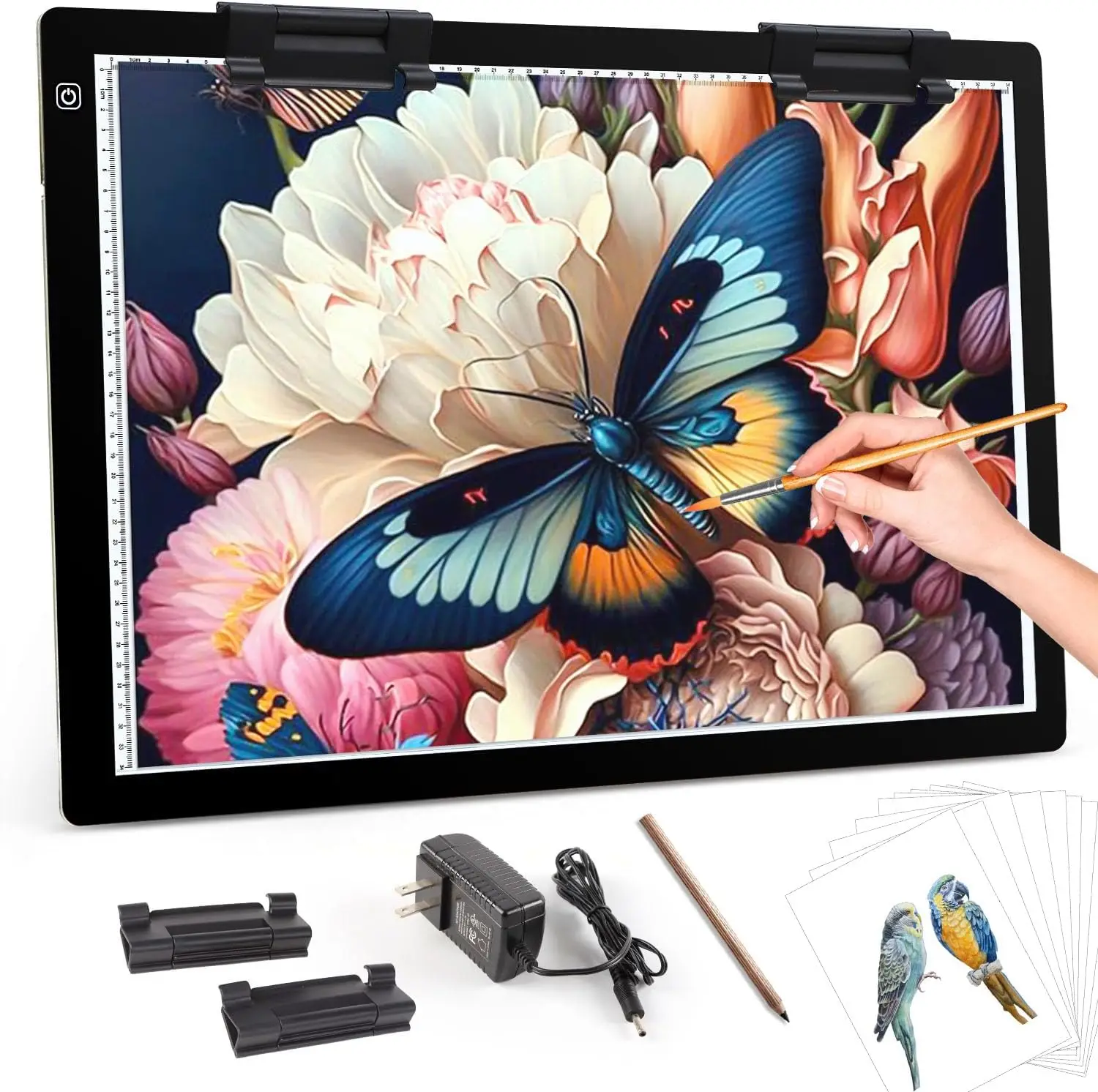 A2 Light Pad,7mm Ultra-Thin LED Light Box,3 Levels Dimming/Stepless Dimming Light Table with 2 Clips and 12V 2A Adapter,Large Light Board for Diamond Painting,Drawing,Sketching,Tattoo