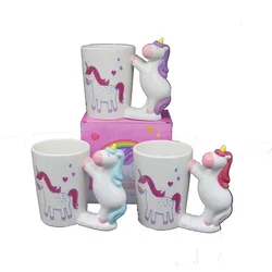 Creative Unicorn Mug, Painted Ceramic Water Cup, Three Color Gift Handle Mugs Coffee Cups Drinkware