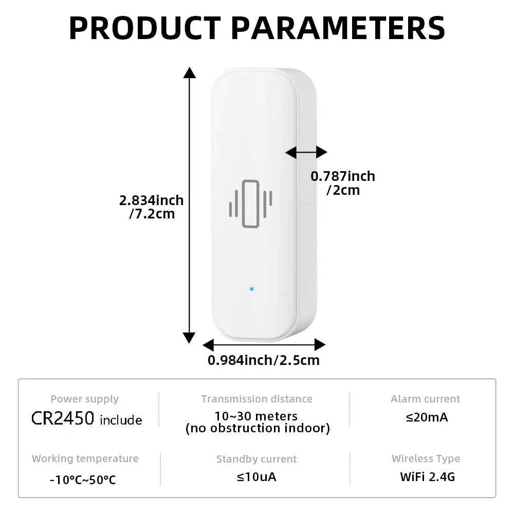 IHseno-Sensor de vibración inteligente Tuya, WiFi, detección, aplicación Tuya Smart Life, notificación, alarma de choque de movimiento en tiempo