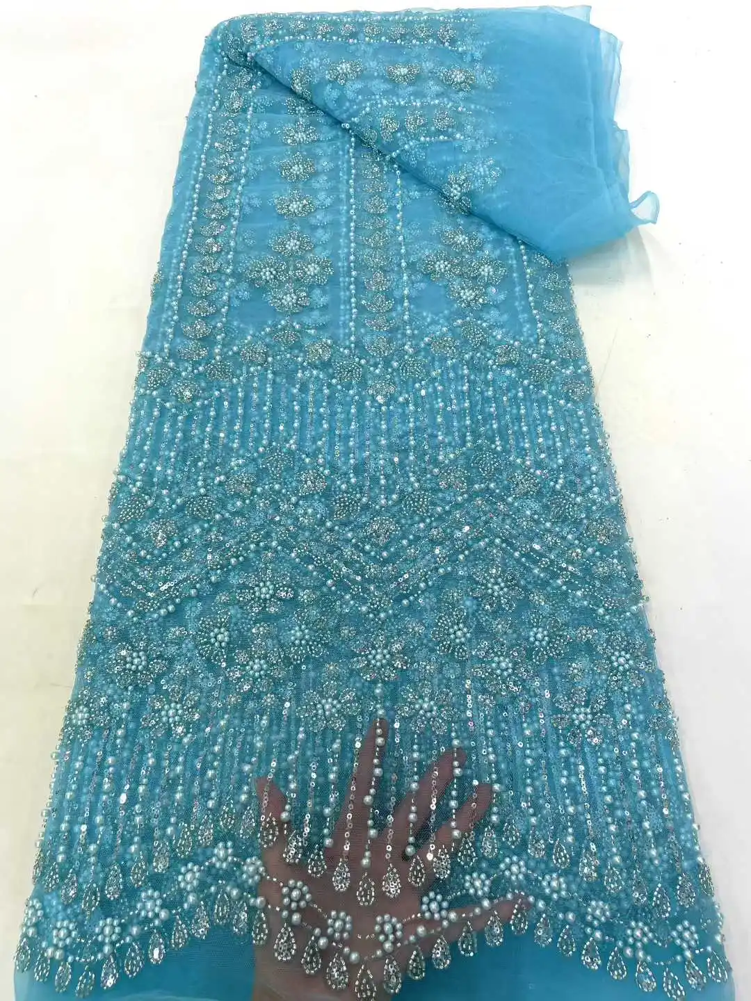 2025 feito à mão francês tule lantejoulas tecido de renda alta qualidade bordado contas africanas tecido renda para vestidos femininos
