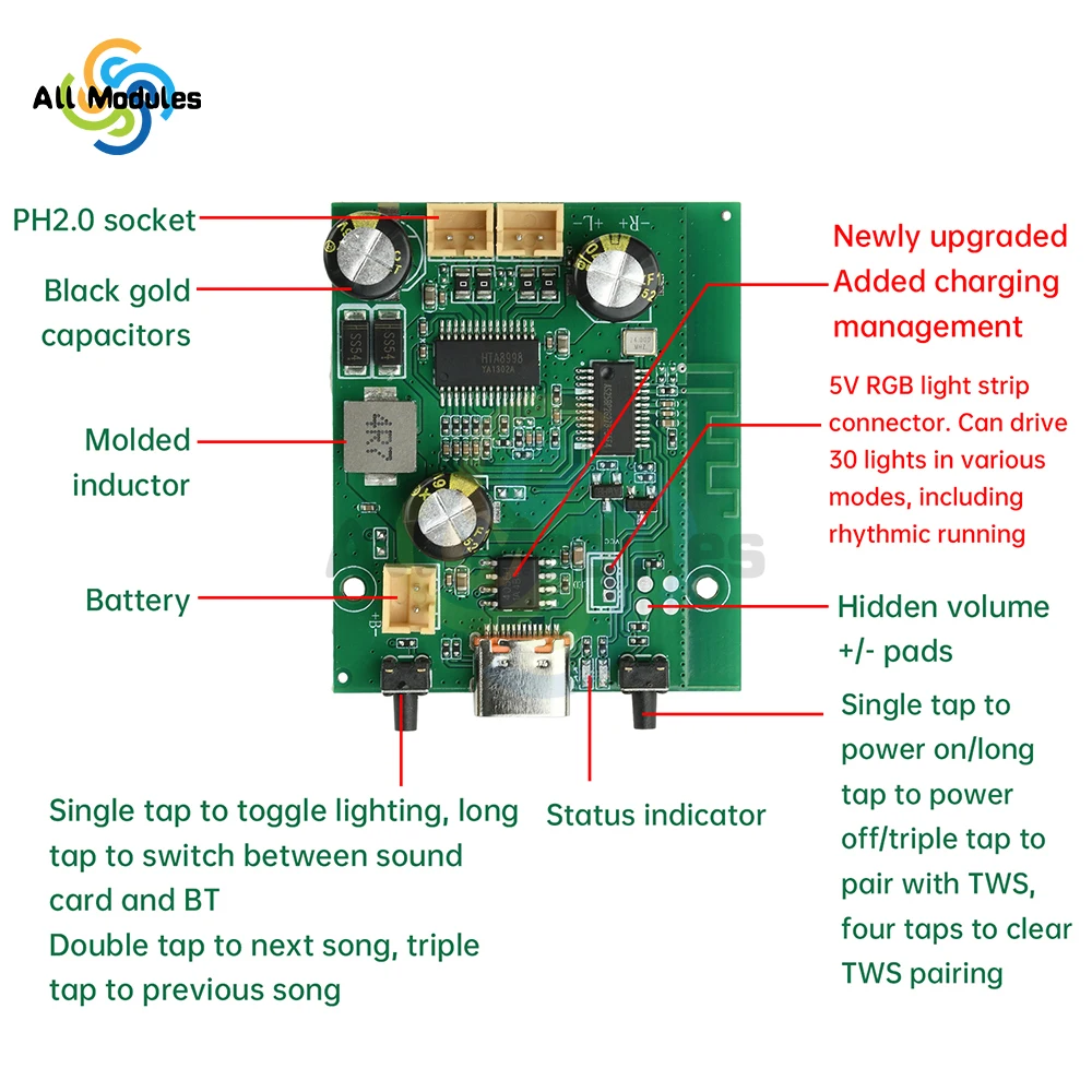 DC5V/3,7 V TWS Stereo Bluetooth Verstärker Bord 2*10 W Dual Kanal Stereo Audio Power Verstärker Bord